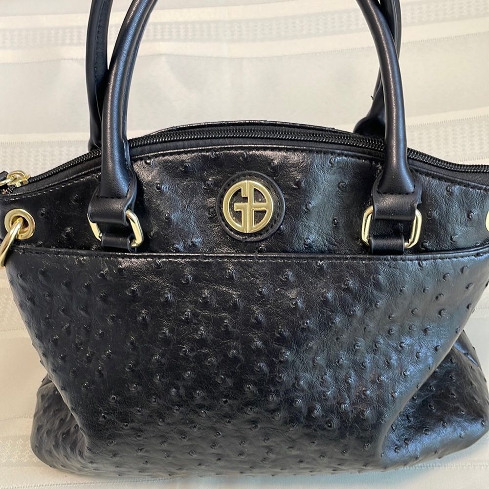 Giani Bernini Faux Ostrich Faux Black Leather Dome Satchel ShoulderStrap Handbag